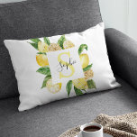 Modern Yellow Lemons Frame & Leaves With Name Decorative Cushion<br><div class="desc">Modern Yellow Lemons Frame & Leaves With Name</div>
