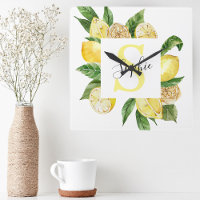 Modern Yellow Lemons Frame & Leaves With Name