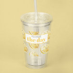 Modern Yellow Lemons Pattern & Squeeze The Day Acrylic Tumbler<br><div class="desc">Modern Yellow Lemons Pattern & Squeeze The Day</div>