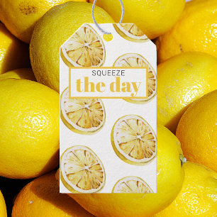 Modern Yellow Lemons Pattern & Squeeze The Day Gift Tags