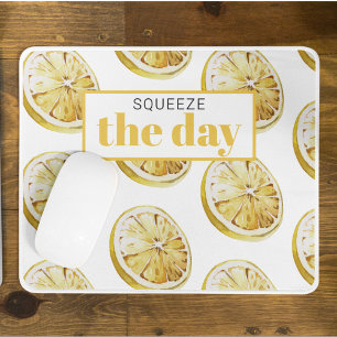 Modern Yellow Lemons Pattern & Squeeze The Day Mouse Pad