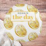 Modern Yellow Lemons Pattern & Squeeze The Day Round Cushion<br><div class="desc">Modern Yellow Lemons Pattern & Squeeze The Day</div>