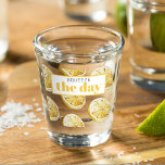 Modern Yellow Lemons Pattern & Squeeze The Day Shot Glass<br><div class="desc">Modern Yellow Lemons Pattern & Squeeze The Day</div>