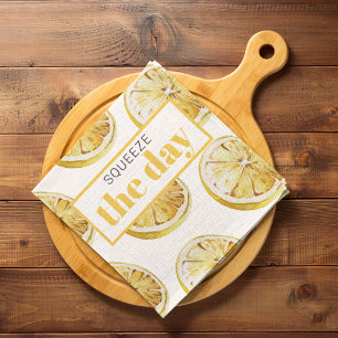 Modern Yellow Lemons Pattern & Squeeze The Day Tea Towel