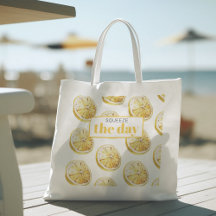 Modern Yellow Lemons Pattern &amp; Squeeze The Day Tote Bag