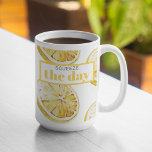Modern Yellow Lemons Pattern & Squeeze The Day Two-Tone Coffee Mug<br><div class="desc">Modern Yellow Lemons Pattern & Squeeze The Day</div>