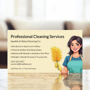 Modern Yellow Maid House Cleaning Service Business Card