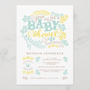 Modern Yellow Mint Gender Neutral Cute Baby Shower Invitation