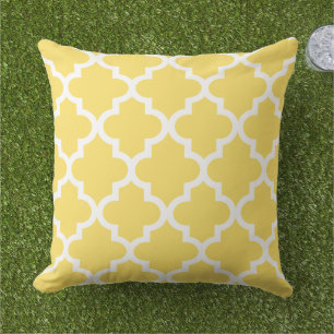 Modern Yellow Moroccan Quatrefoil Pattern Outdoor Cushion