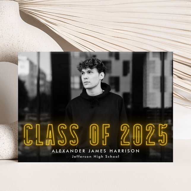 Modern Yellow Neon Class of 2025 Photo Graduation Announcement (Creator Uploaded)