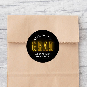 Modern Yellow Neon Graduation Classic Round Sticker