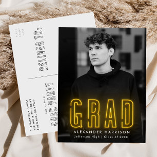 Modern Yellow Neon Photo Graduation Party Invitation Postcard