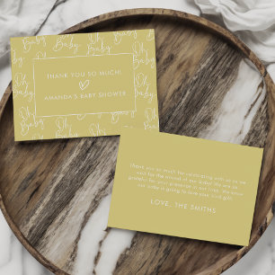Modern Yellow Oh Baby Simple Baby Shower Flat Thank You Card