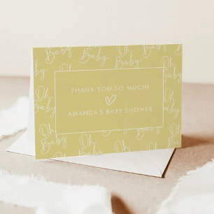 Modern Yellow Oh Baby Simple Baby Shower Folded Thank You Card