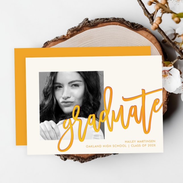 Modern Yellow Ombre Typography Photo Grad Party Invitation (Creator Uploaded)