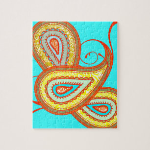 Modern Yellow Orange Aqua Mint Paisley Gifts Jigsaw Puzzle