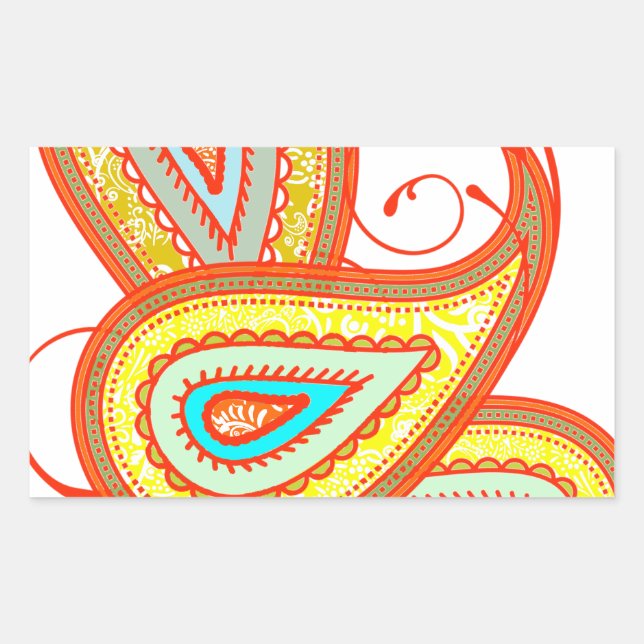 Modern Yellow Orange Aqua Mint Paisley Gifts Rectangular Sticker (Front)