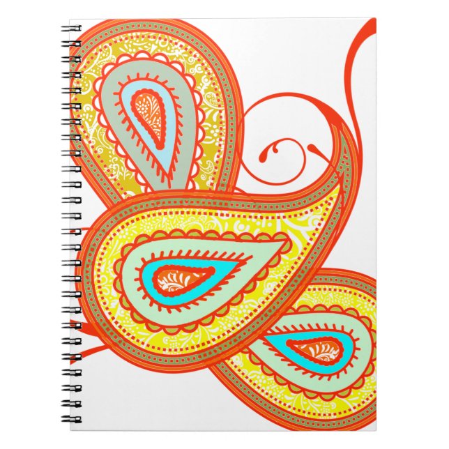 Modern Yellow Orange Aqua Mint Paisley Gifts Spiral Notebook (Front)
