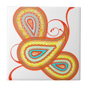 Modern Yellow Orange Aqua Mint Paisley Gifts Tile