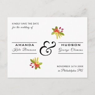Modern Yellow Orange Floral Wedding Save the Date Postcard
