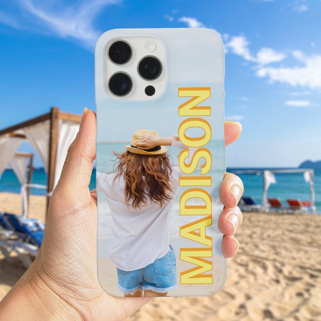 Modern Yellow Orange Monogram Name Photo Case-Mate iPhone Case (Creator Uploaded)