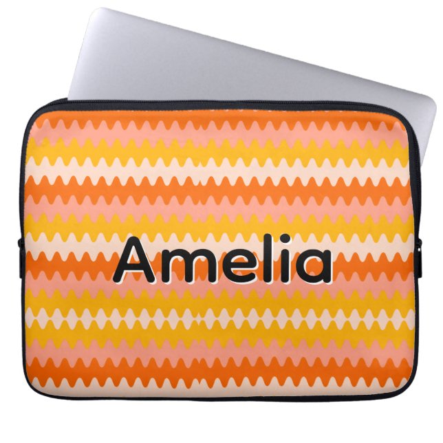 Modern Yellow, Orange & White Zig Zag Pattern Laptop Sleeve (Front)