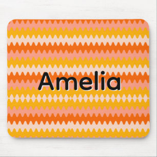 Modern Yellow, Orange & White Zig Zag Pattern Mouse Pad
