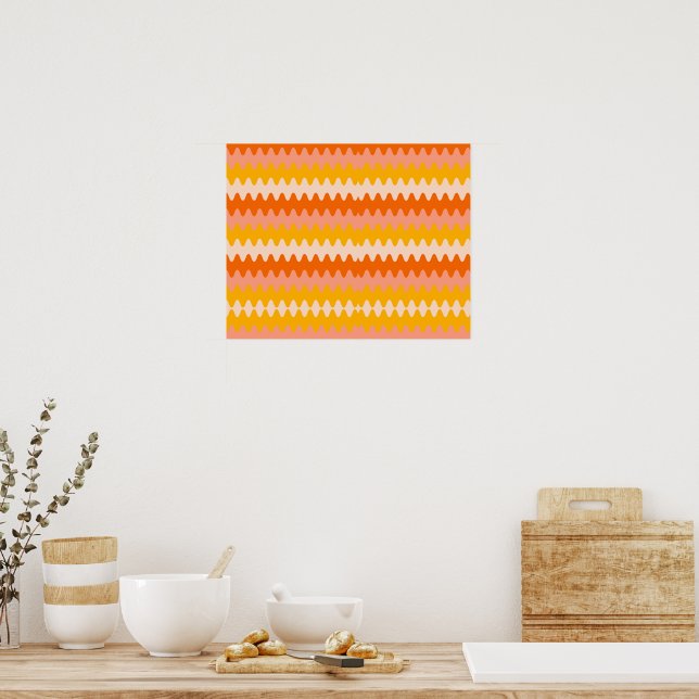 Modern Yellow, Orange & White Zig Zag Pattern Poster (Kitchen)