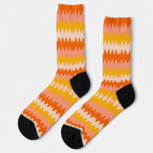 Modern Yellow, Orange & White Zig Zag Pattern Socks