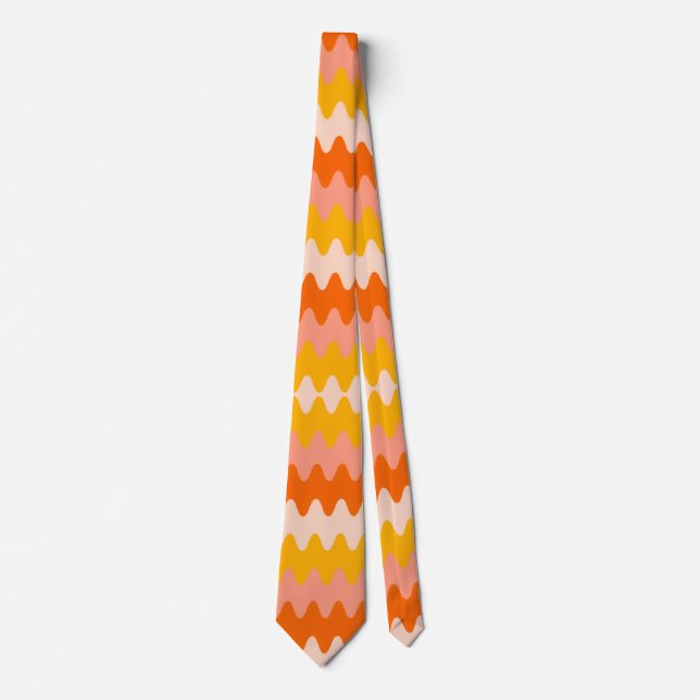 Modern Yellow, Orange & White Zig Zag Pattern Tie (Front)