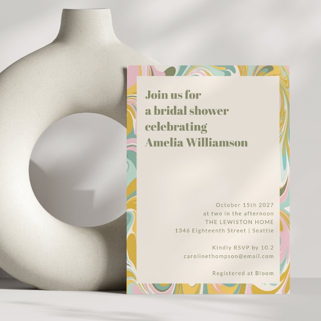 Modern Yellow Pastel Abstract Swirl Bridal Shower Invitation (Creator Uploaded)