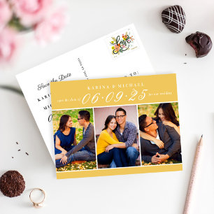 Modern Yellow Photo Collage Save the Date Announcement Postcard