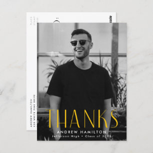 Modern Yellow Photo Graduation Thank You Postcard