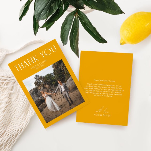 Modern Yellow Photo Wedding Thank You Card (Modern Yellow Photo Wedding Thank You Card)