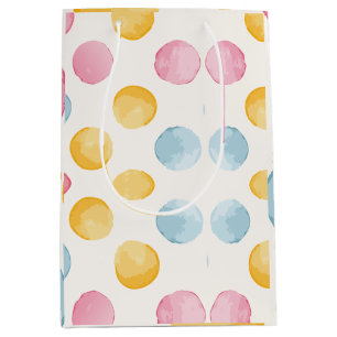 Modern Yellow, Pink & Blue Circle Pattern Medium Gift Bag