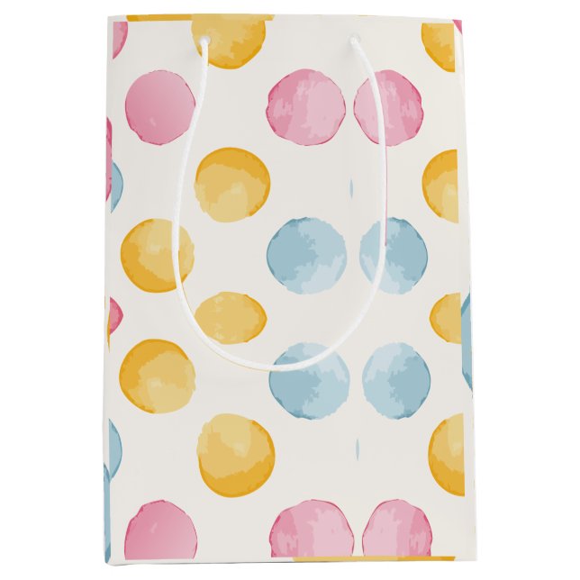 Modern Yellow, Pink & Blue Circle Pattern Medium Gift Bag (Front)