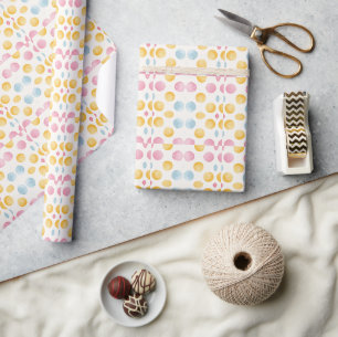 Modern Yellow, Pink & Blue Circle Pattern Wrapping Paper