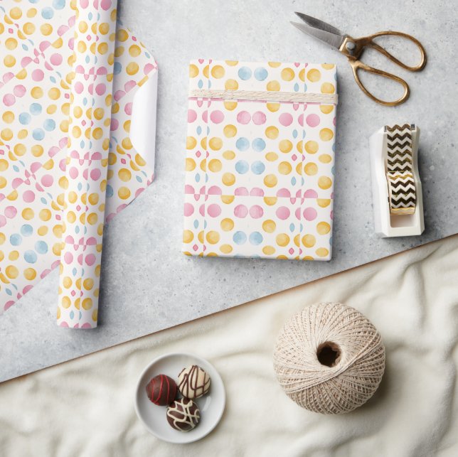 Modern Yellow, Pink & Blue Circle Pattern Wrapping Paper (Crafts)