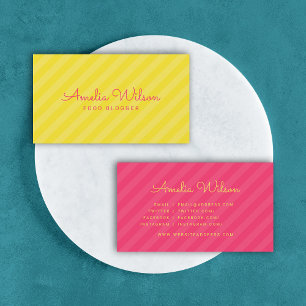 Modern Yellow & Pink Stripes Pattern Social Media Business Card