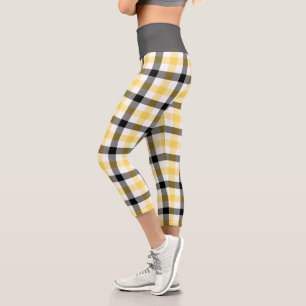Modern Yellow Plaid Tartan Pattern Capri Leggings