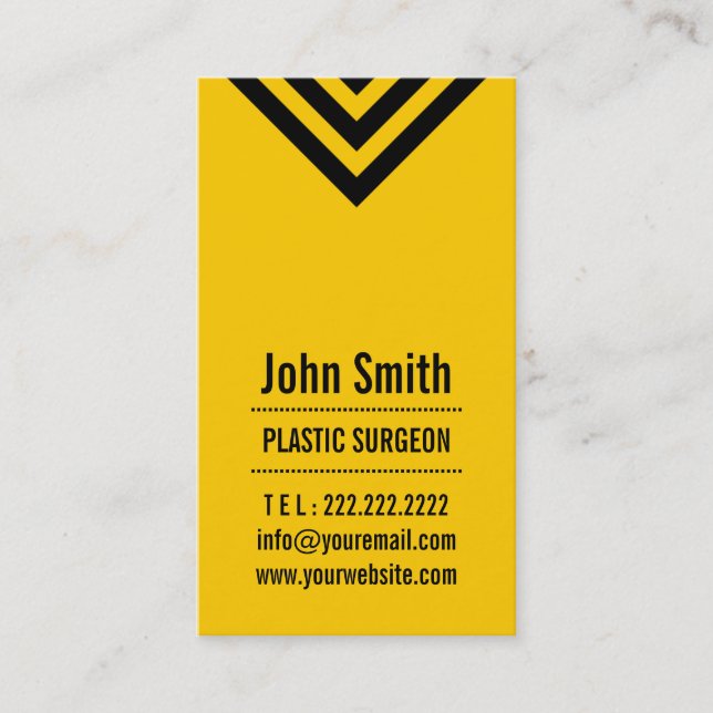 Modern Yellow Plastic Surgeon Business Card (Front)