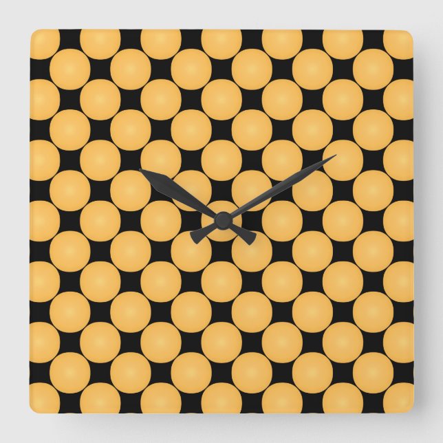 Modern Yellow Polka Dot Square Wall Clock (Front)