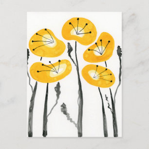 Modern Yellow Poppies Watercolor Fowers Postcard