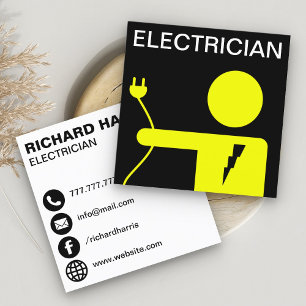 Modern Yellow Power Plug Electrician Square Business Card