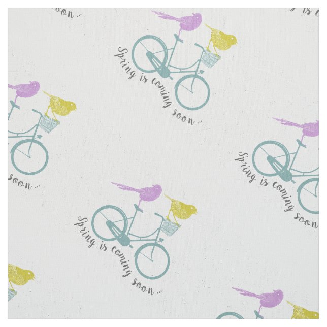Modern Yellow Purple Bird Mint Bicycle Pattern Fabric (Swatch)