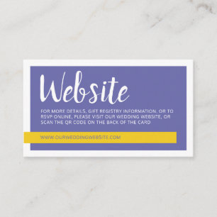 Modern yellow & purple QR code wedding website Enclosure Card
