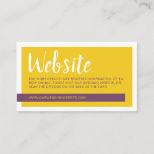 Modern yellow purple with QR code wedding website Enclosure Card