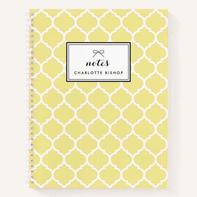 Modern Yellow Quatrefoil Pattern Personalised Notebook (Front)