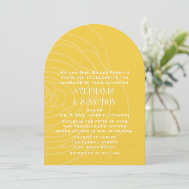 Modern Yellow Ranunculus Rose Wedding Invitations (Standing Front)