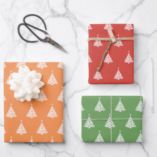 Modern Yellow Red Green Christmas Tree Pattern  Wrapping Paper Sheet